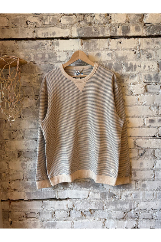Cloud 9 Relaxed Fleece Crewneck - Driftwood Mini Stripe - DUNE + SALT