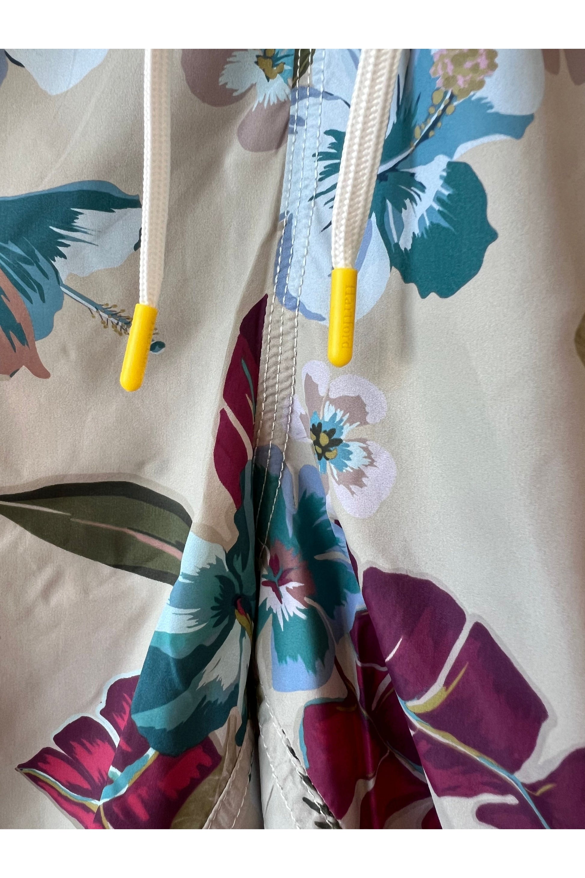 Hibiscus Printed Recycle Nylon Swim Trunks - Sand - DUNE + SALT