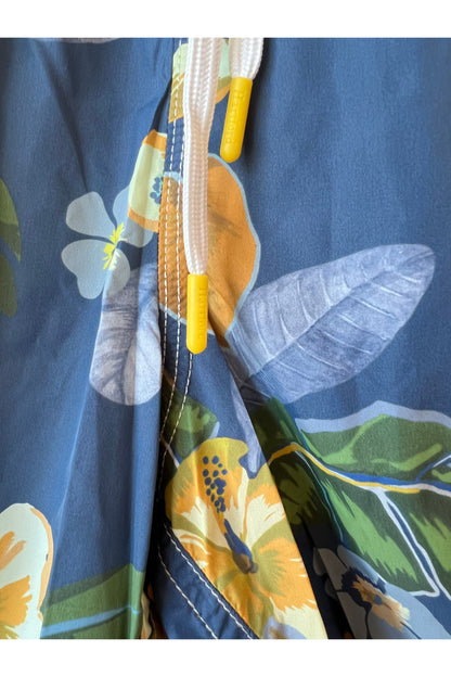 Hibiscus Printed Recycle Nylon Swim Trunks - Navy - DUNE + SALT