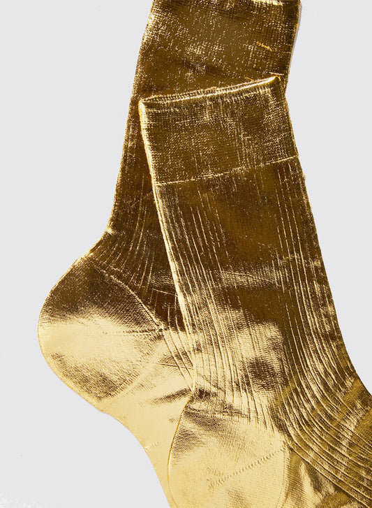 One-Rib Laminated Silk Socks - Gold