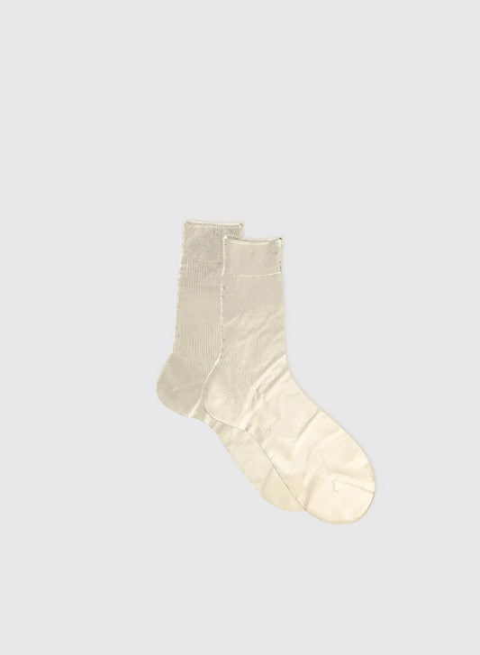 One-Rib Laminated Silk Socks - Platino