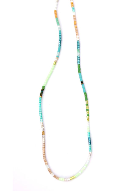 JRN1 Aqua Glass Beaded Adjustable Necklace
