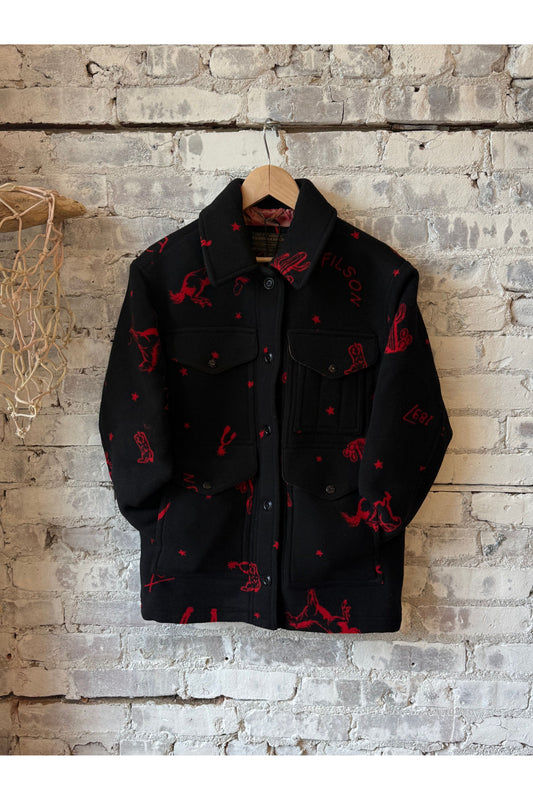 Women's Jacquard Wool Cruiser Jacket - Black/Red Western - DUNE + SALT