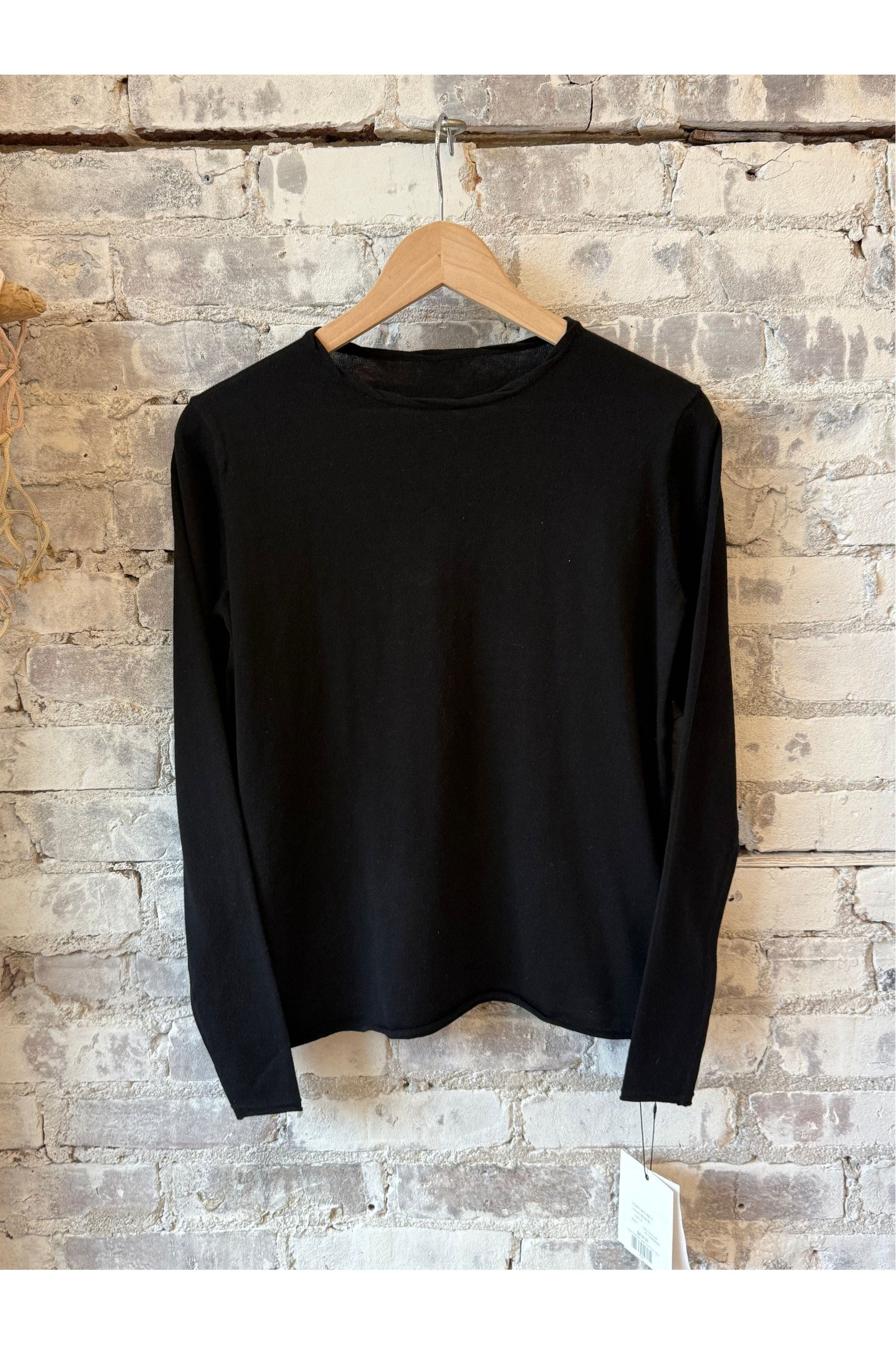 Cotton Cashmere Jersey LS Knit Crew - Black - DUNE + SALT