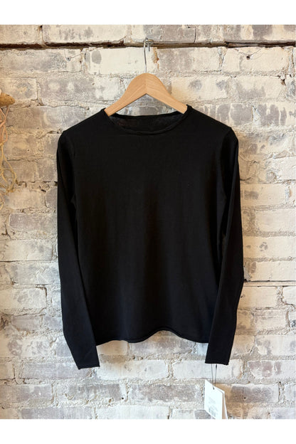 Cotton Cashmere Jersey LS Knit Crew - Black - DUNE + SALT