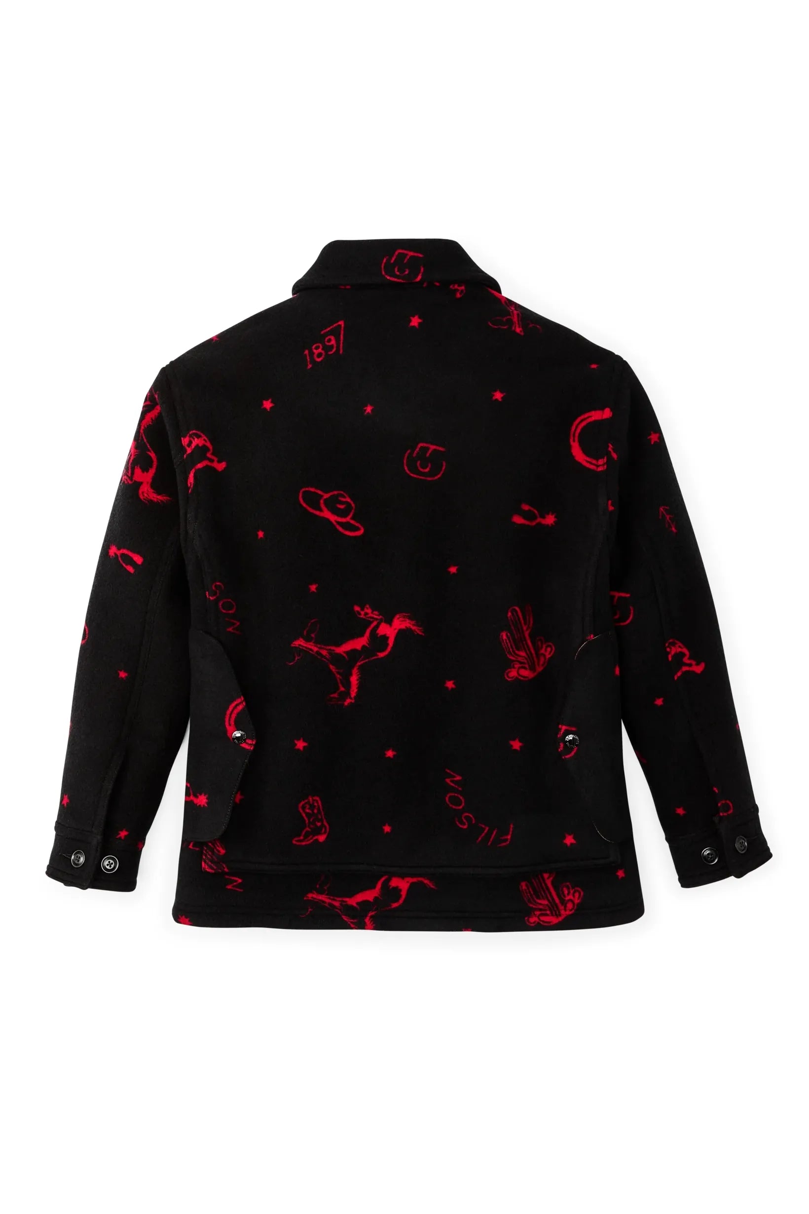 Women's Jacquard Wool Cruiser Jacket - Black/Red Western - DUNE + SALT