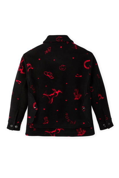 Women's Jacquard Wool Cruiser Jacket - Black/Red Western - DUNE + SALT