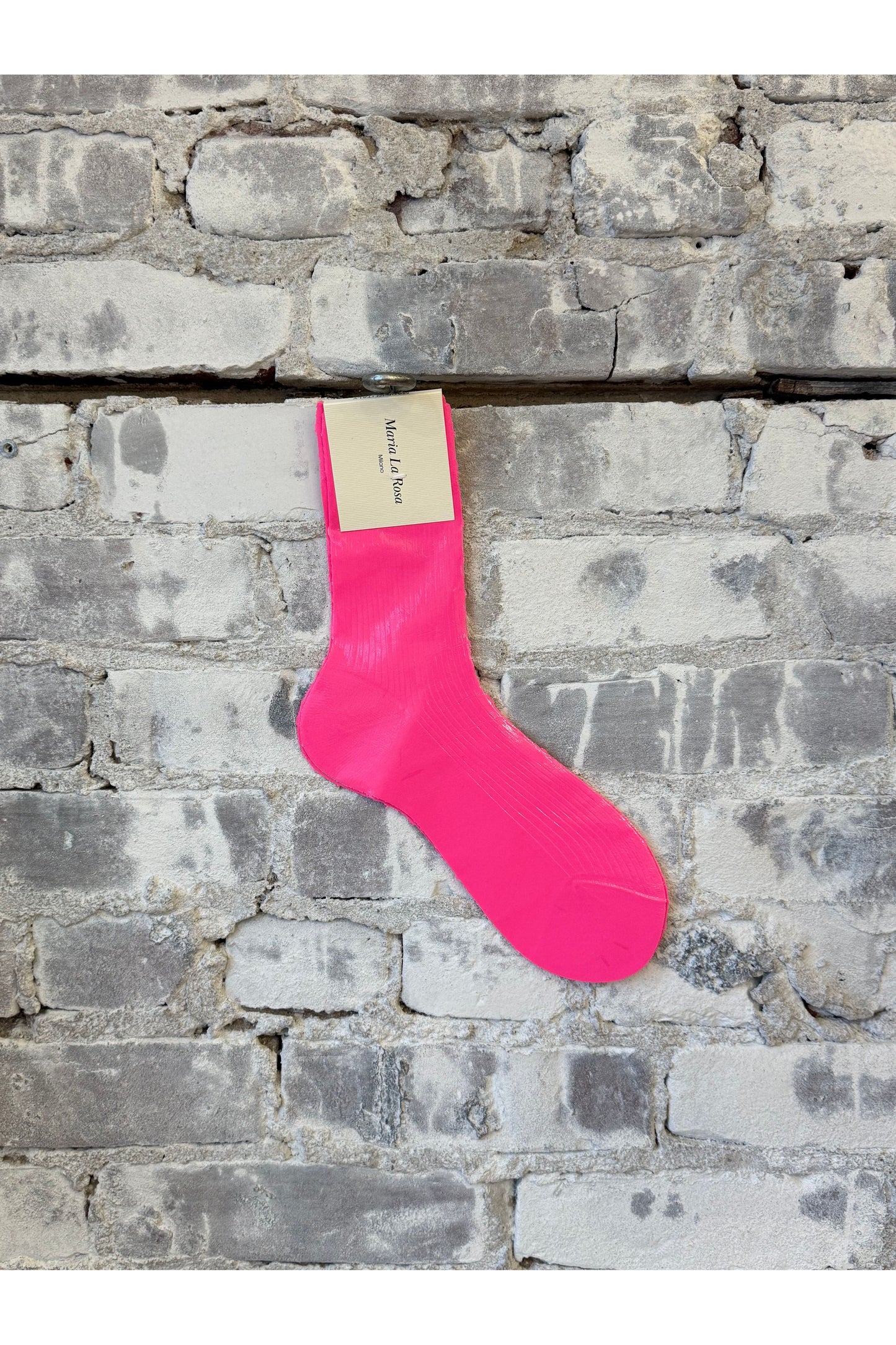 One-Rib Laminated Silk Socks - Pink Fluorescent