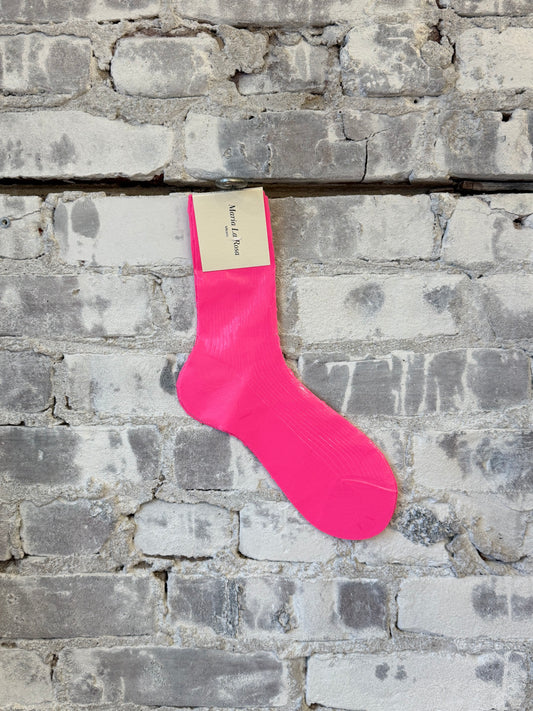 One-Rib Laminated Silk Socks - Pink Fluorescent