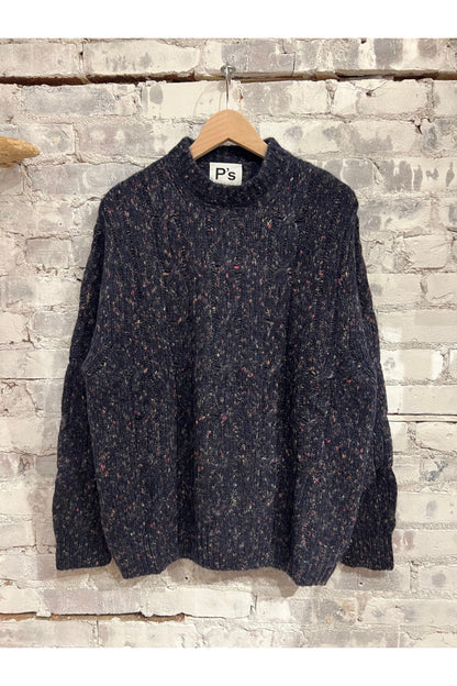 Over P's Cable Knit Donegal Sweater - Blue/Navy - DUNE + SALT