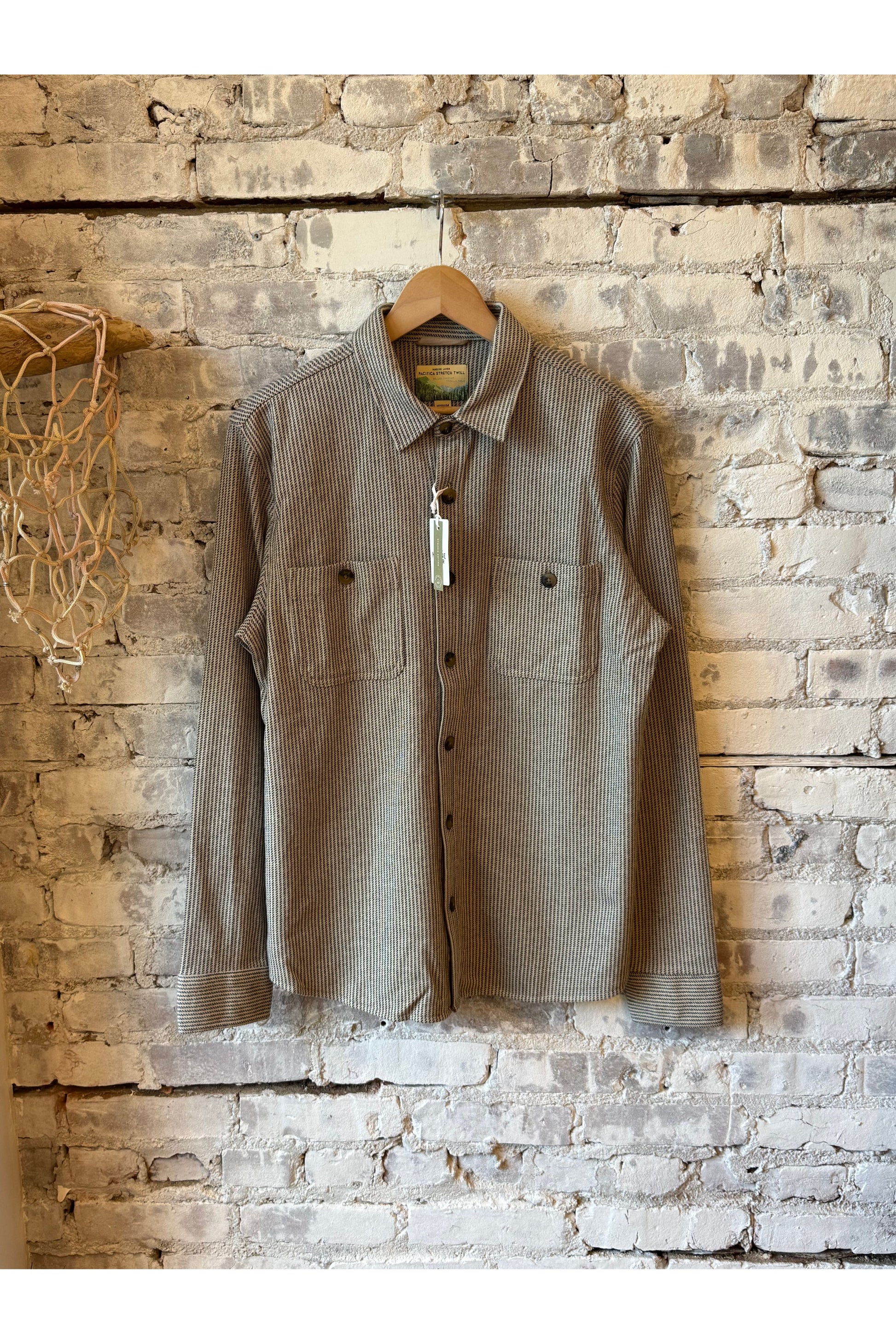 Pacifica Stretch Twill Overshirt - Grey Railroad Stripe - DUNE + SALT