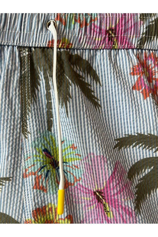Printed Seersucker Swim Short - Blue Floral - DUNE + SALT