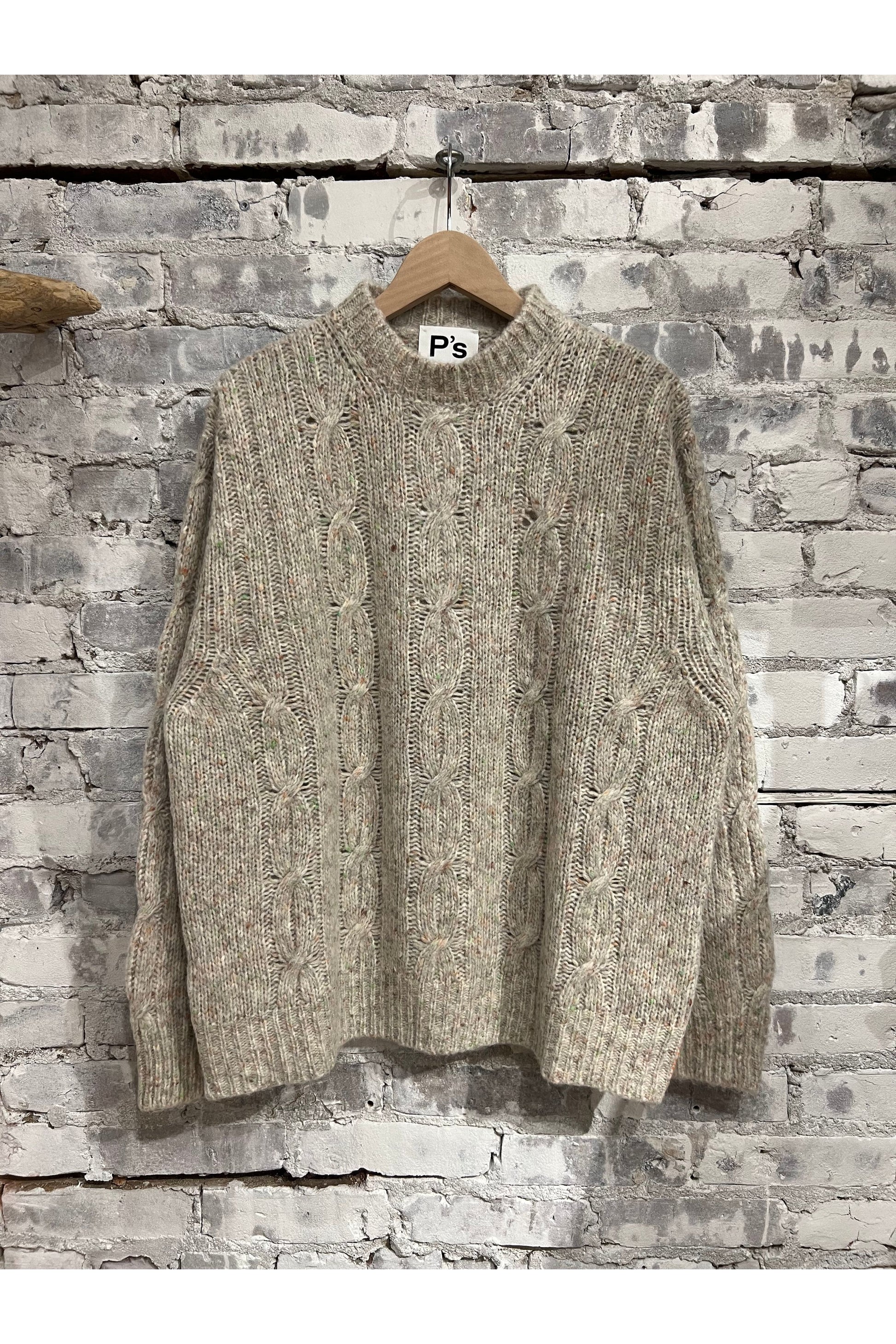 Over P's Cable Knit Donegal Sweater - Ecru - DUNE + SALT