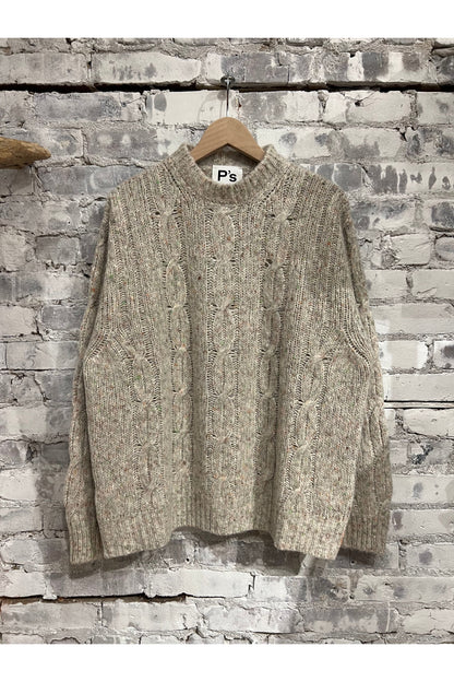 Over P's Cable Knit Donegal Sweater - Ecru - DUNE + SALT