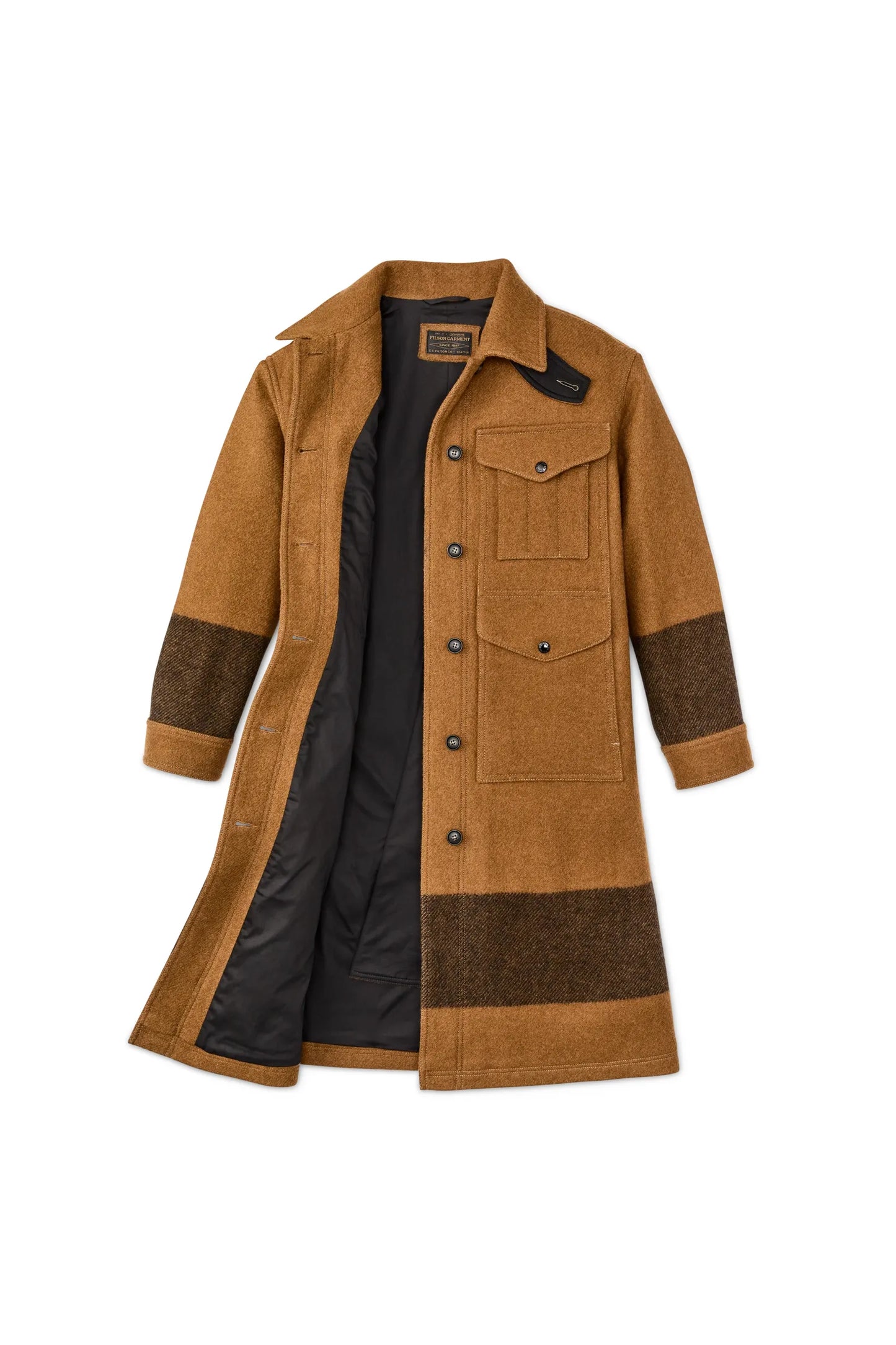 Women's Wool Long Cruiser Coat - Whiskey/Black Stripe - DUNE + SALT