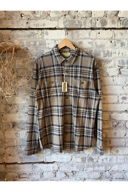 Pacifica Stretch Twill Overshirt - Taupe Plaid - DUNE + SALT
