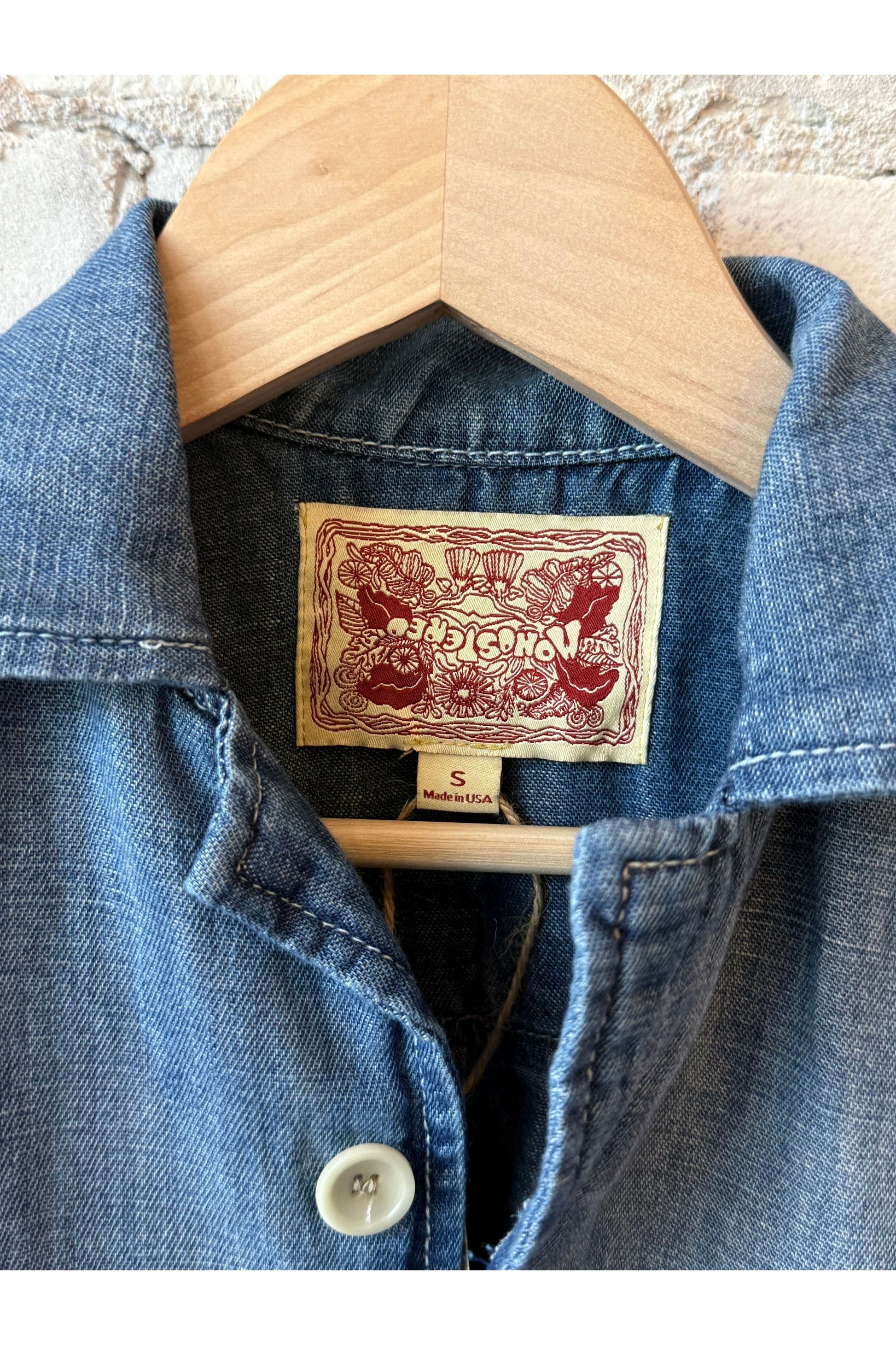 Chambray Cropped Military Shirt - Medallion Print Chambray - DUNE + SALT