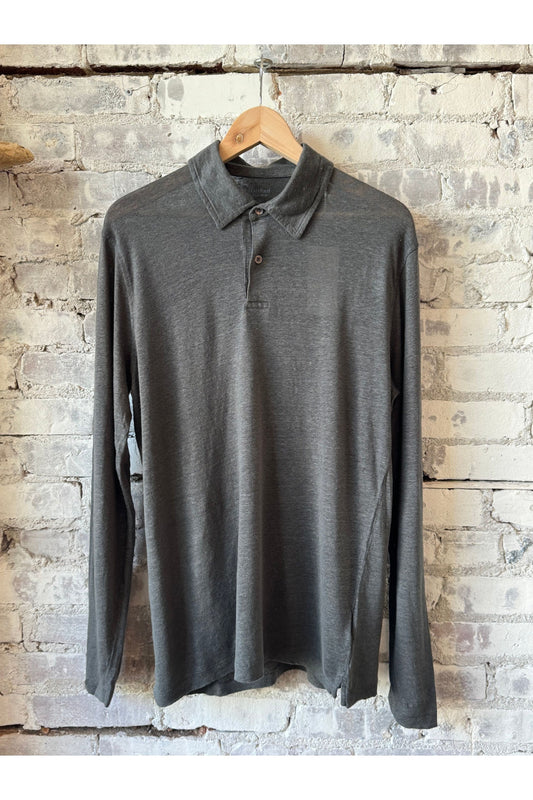 Linen Knit LS Polo - Thunder - DUNE + SALT