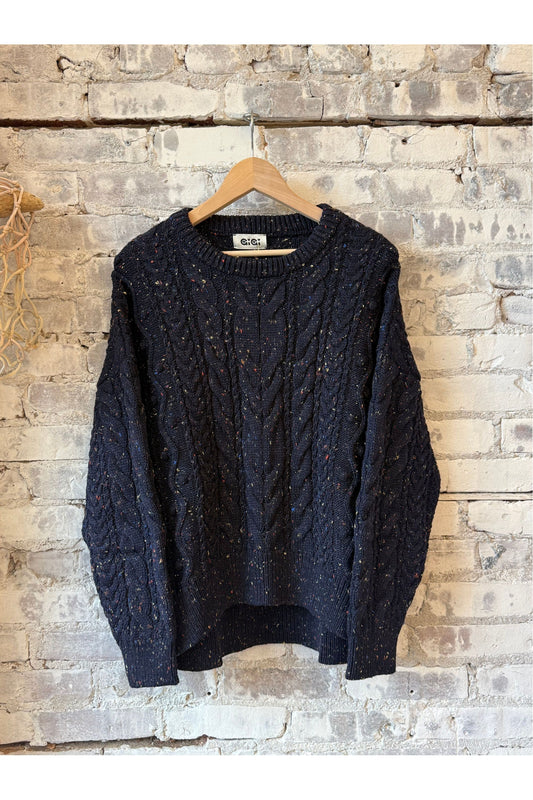 Oversized Cable Sweater - Navy Speckle - DUNE + SALT
