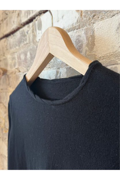 Cotton Cashmere Jersey LS Knit Crew - Black - DUNE + SALT