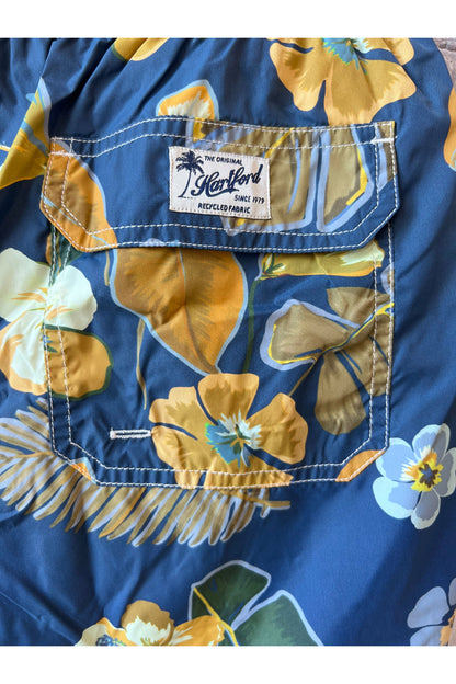 Hibiscus Printed Recycle Nylon Swim Trunks - Navy - DUNE + SALT