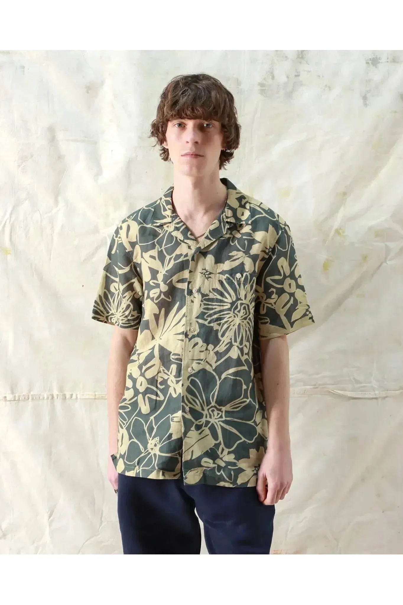 Selleck Shirt - Charcoal Grey Foliage Print - DUNE + SALT