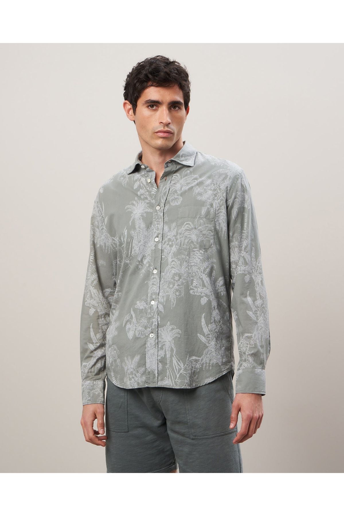 Paul Pat Palm Tree Print Cotton Shirt - Olive - DUNE + SALT