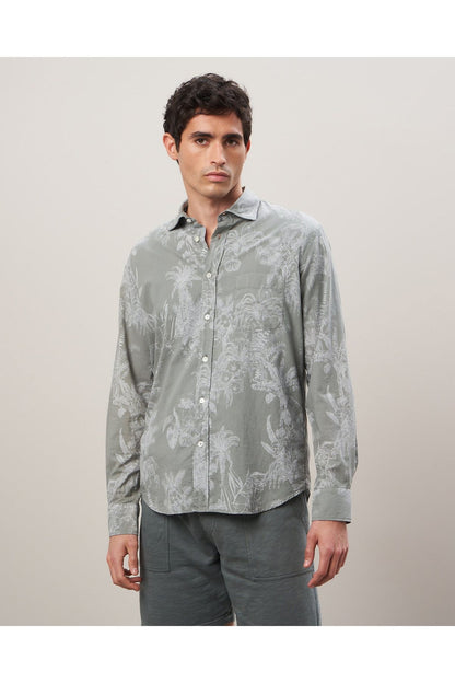 Paul Pat Palm Tree Print Cotton Shirt - Olive - DUNE + SALT