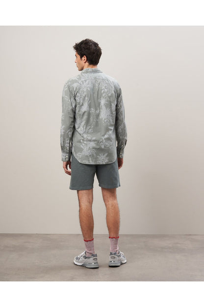 Paul Pat Palm Tree Print Cotton Shirt - Olive - DUNE + SALT