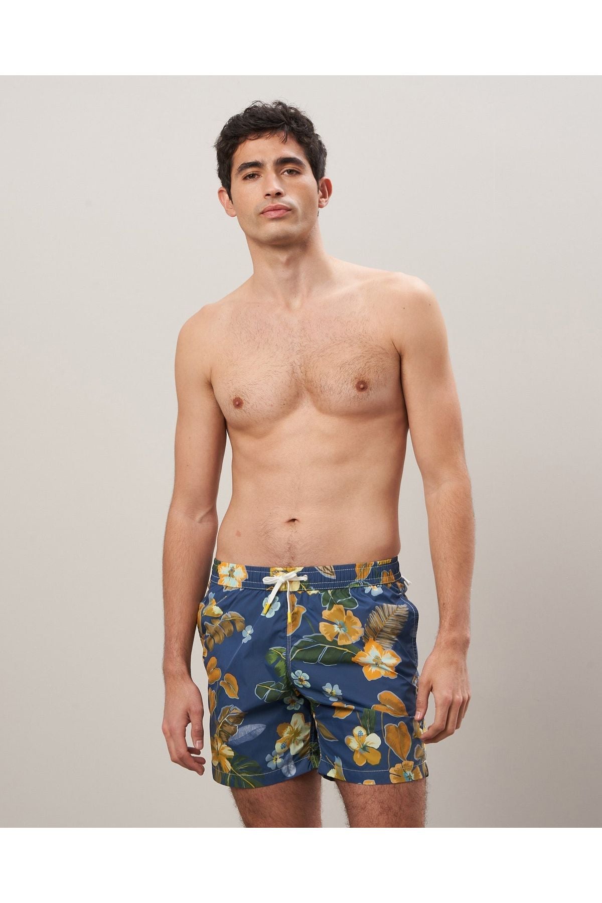 Hibiscus Printed Recycle Nylon Swim Trunks - Navy - DUNE + SALT