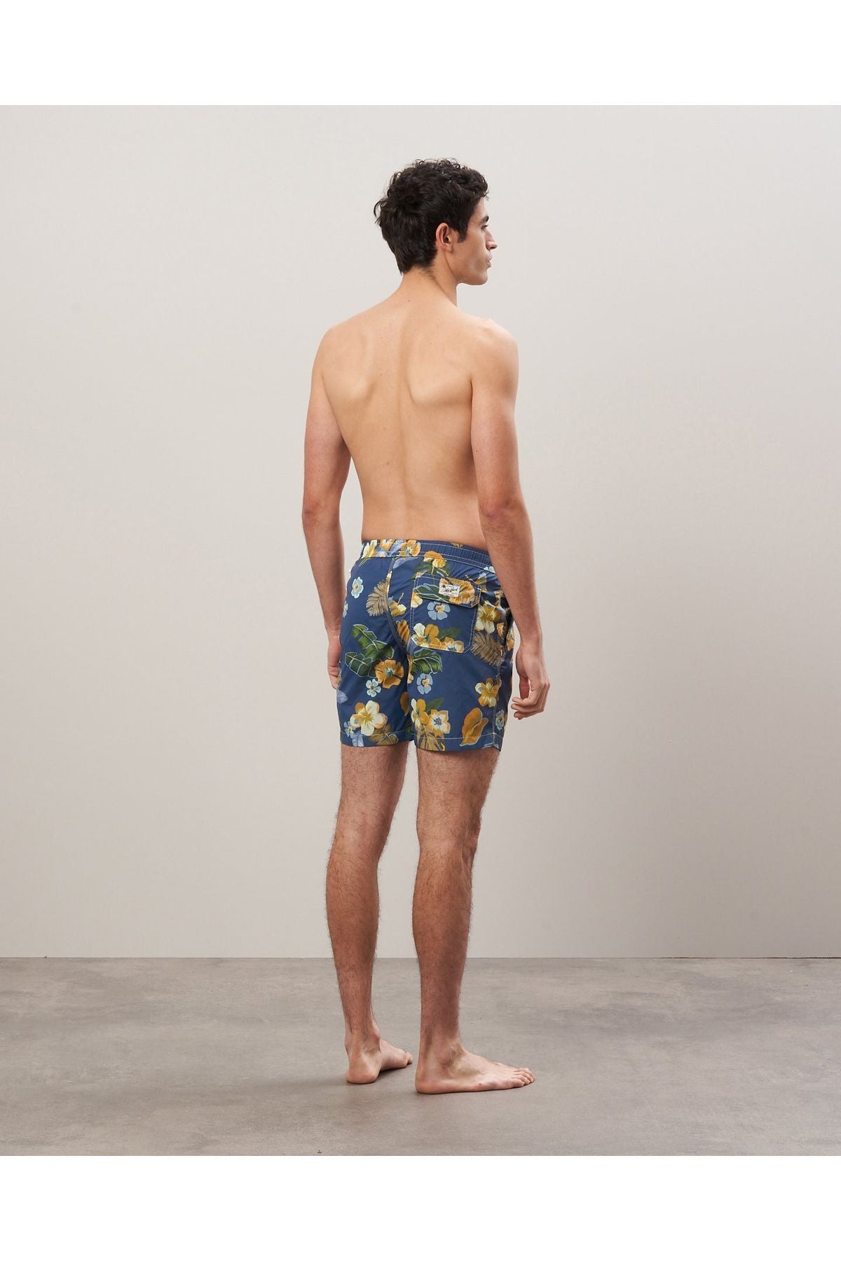Hibiscus Printed Recycle Nylon Swim Trunks - Navy - DUNE + SALT