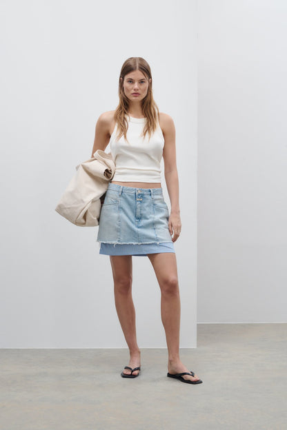 Short Denim Poplin Mini Skirt - Light Blue - DUNE + SALT