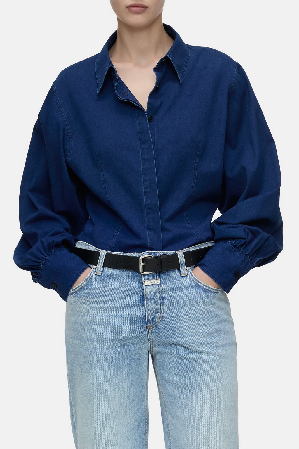 Tailored Cotton Blouse - Dark Blue - DUNE + SALT