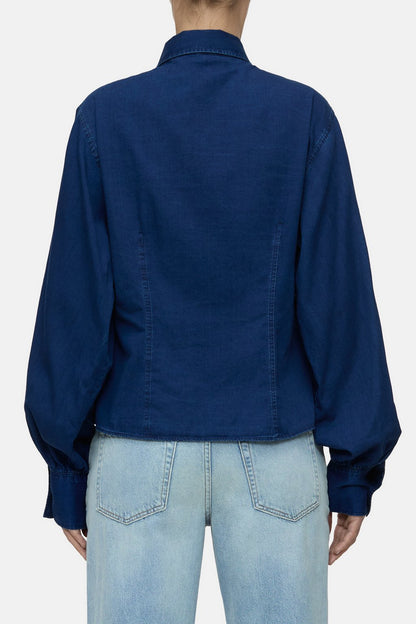 Tailored Cotton Blouse - Dark Blue - DUNE + SALT