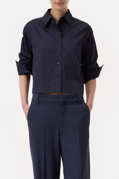 Short Cotton Poplin Blouse - Dark Night - DUNE + SALT