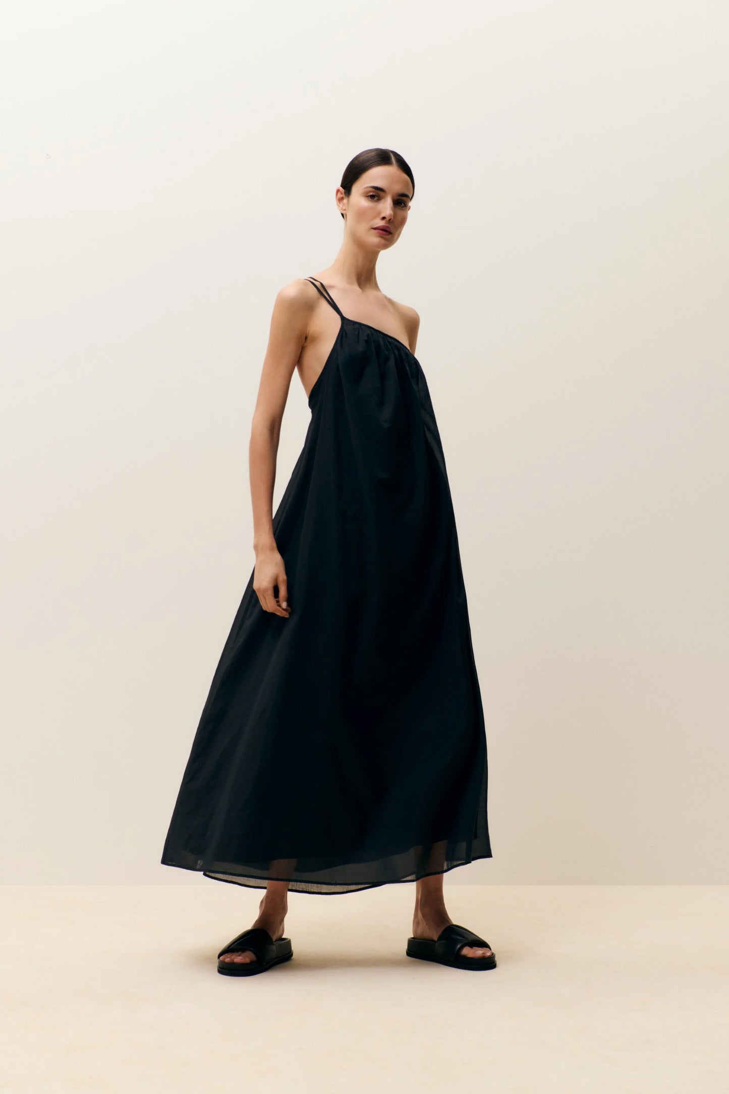 Gathered Asymmetrical Dress - Black - DUNE + SALT