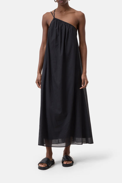 Gathered Asymmetrical Dress - Black - DUNE + SALT