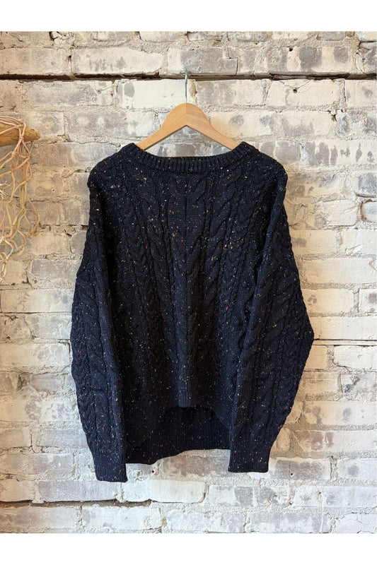 Oversized Cable Sweater - Navy Speckle - DUNE + SALT