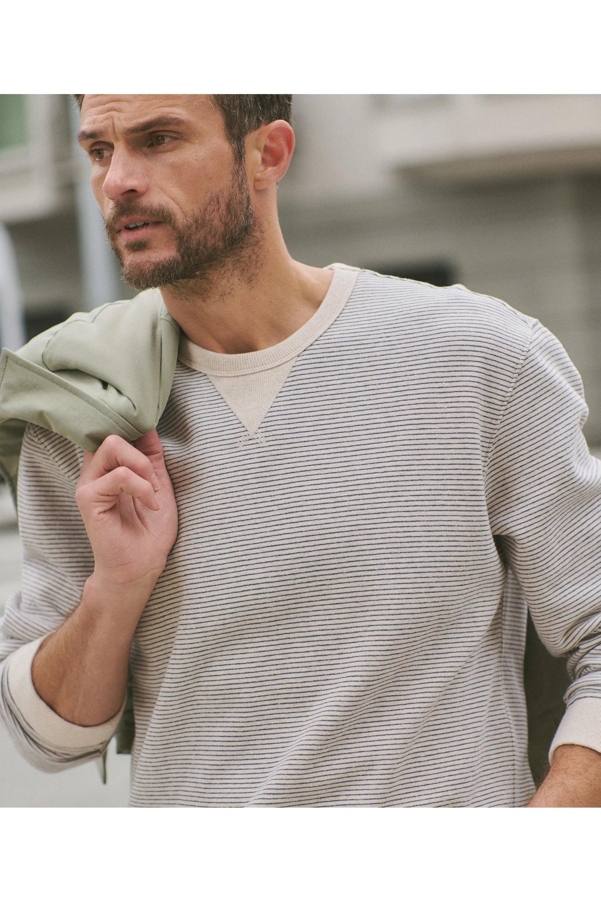 Cloud 9 Relaxed Fleece Crewneck - Driftwood Mini Stripe - DUNE + SALT