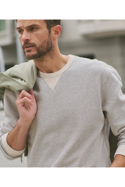 Cloud 9 Relaxed Fleece Crewneck - Driftwood Mini Stripe - DUNE + SALT
