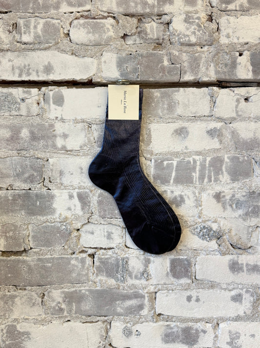 One-Rib Laminated Silk Socks - Navy
