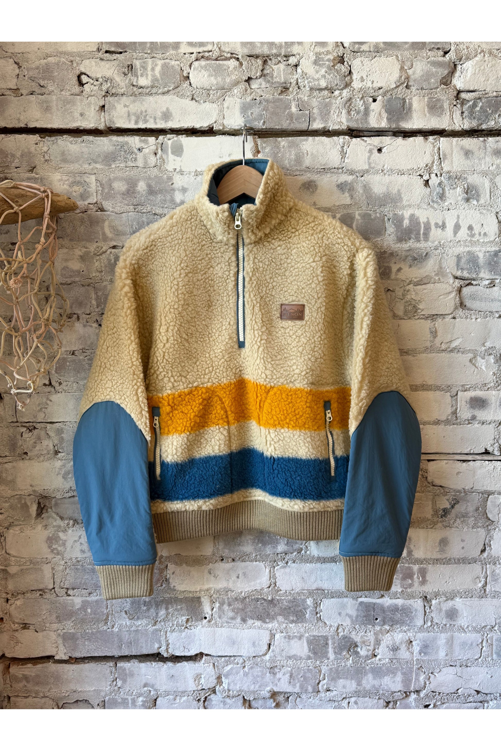 Wool Pile Fleece Pullover - Beige/Yellow/Blue Stripe - DUNE + SALT