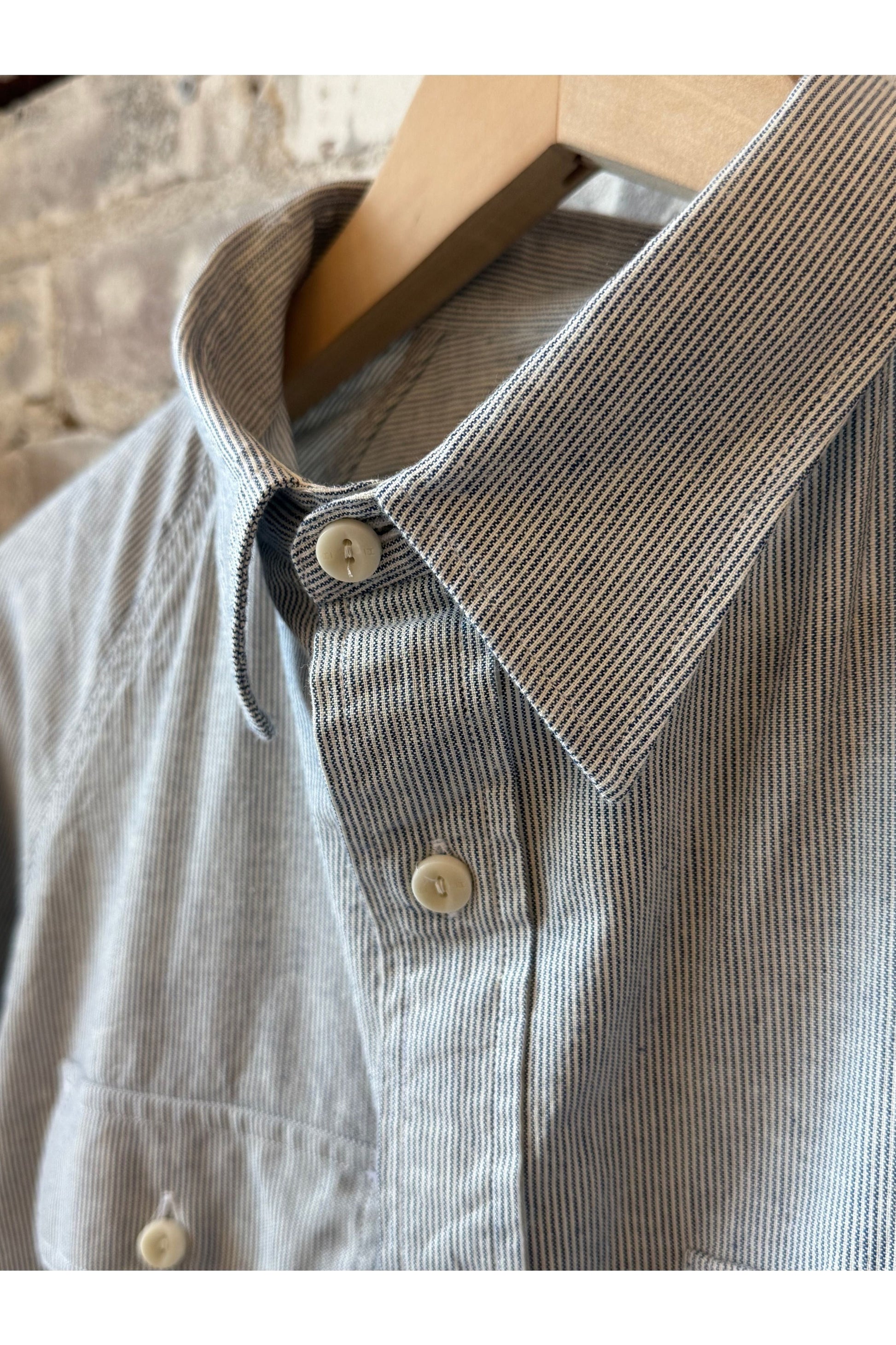Cotton Hemp Chambray Work Shirt - Trail Blue/Seashell Pinstripe - DUNE + SALT
