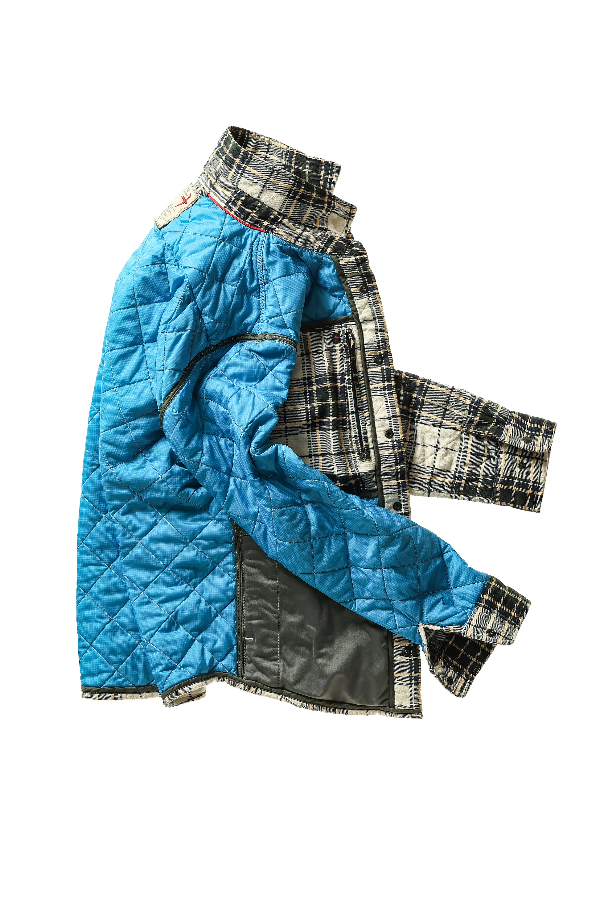 Quilted Flannel Shirt Jacket - Cream/Forest Tartan - DUNE + SALT