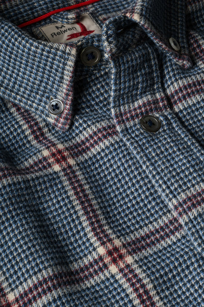 Plaid Chamois-Lined Flannel - Blue/Khaki/Red Exploded Houndstooth