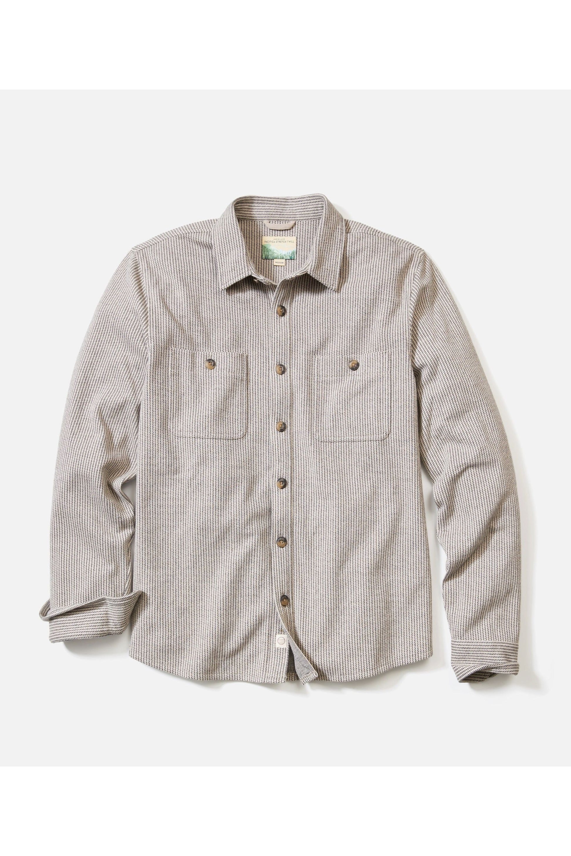 Pacifica Stretch Twill Overshirt - Grey Railroad Stripe - DUNE + SALT