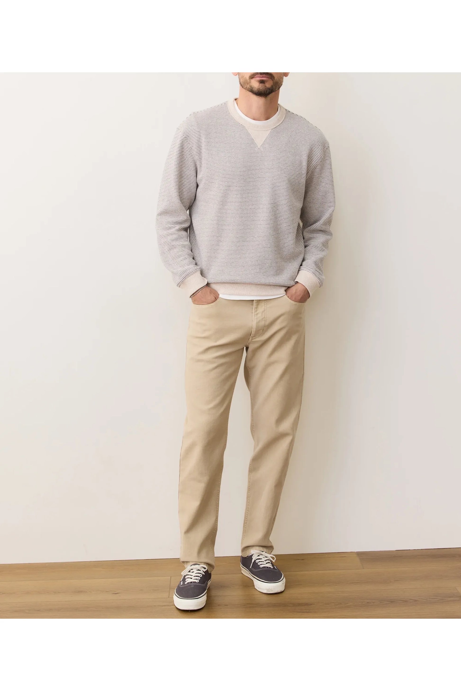 Cloud 9 Relaxed Fleece Crewneck - Driftwood Mini Stripe - DUNE + SALT