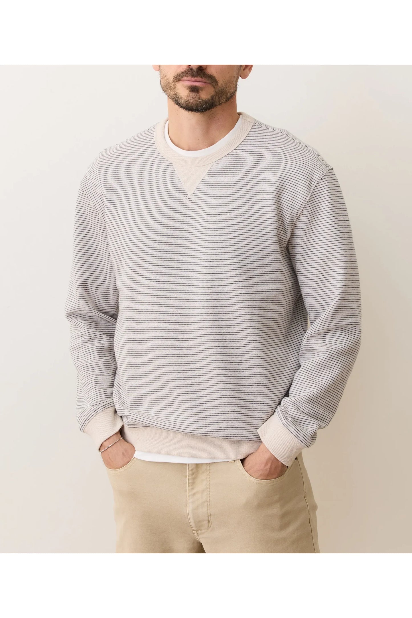 Cloud 9 Relaxed Fleece Crewneck - Driftwood Mini Stripe - DUNE + SALT
