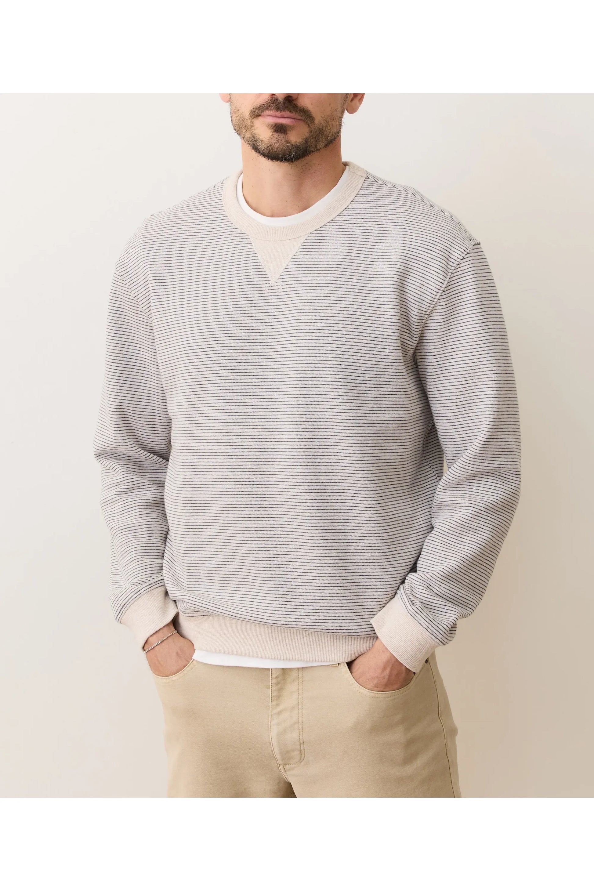 Cloud 9 Relaxed Fleece Crewneck - Driftwood Mini Stripe - DUNE + SALT