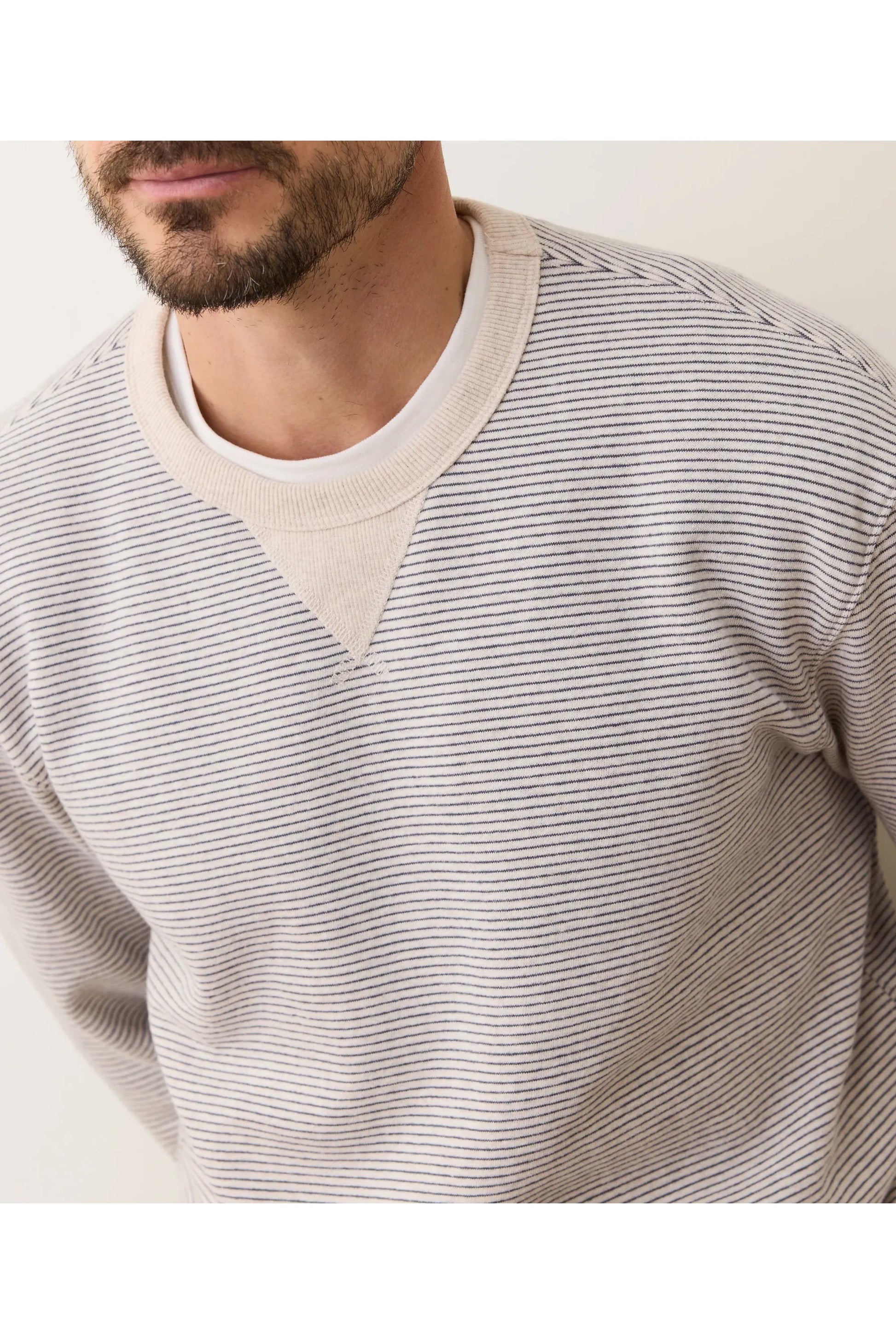 Cloud 9 Relaxed Fleece Crewneck - Driftwood Mini Stripe - DUNE + SALT